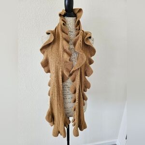 Ruffled Tan Knit Cashmere Feel Scarf